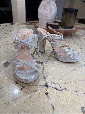 Nina Silver Glitter Strappy Platform Heels
